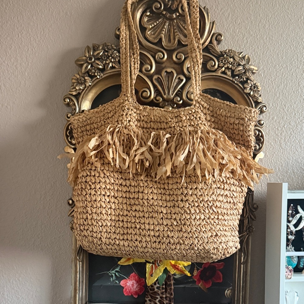 Stylish Tan Woven Tote Bag